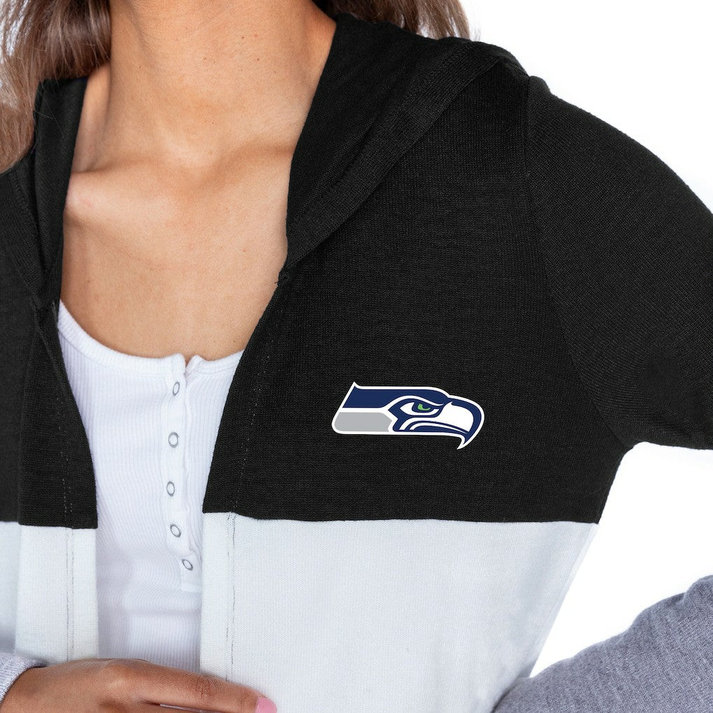 Seattle Seahawks Gameday Couture Women's Tri-Blend Color Block Lightweight Cardigan Hoodie - Black sale