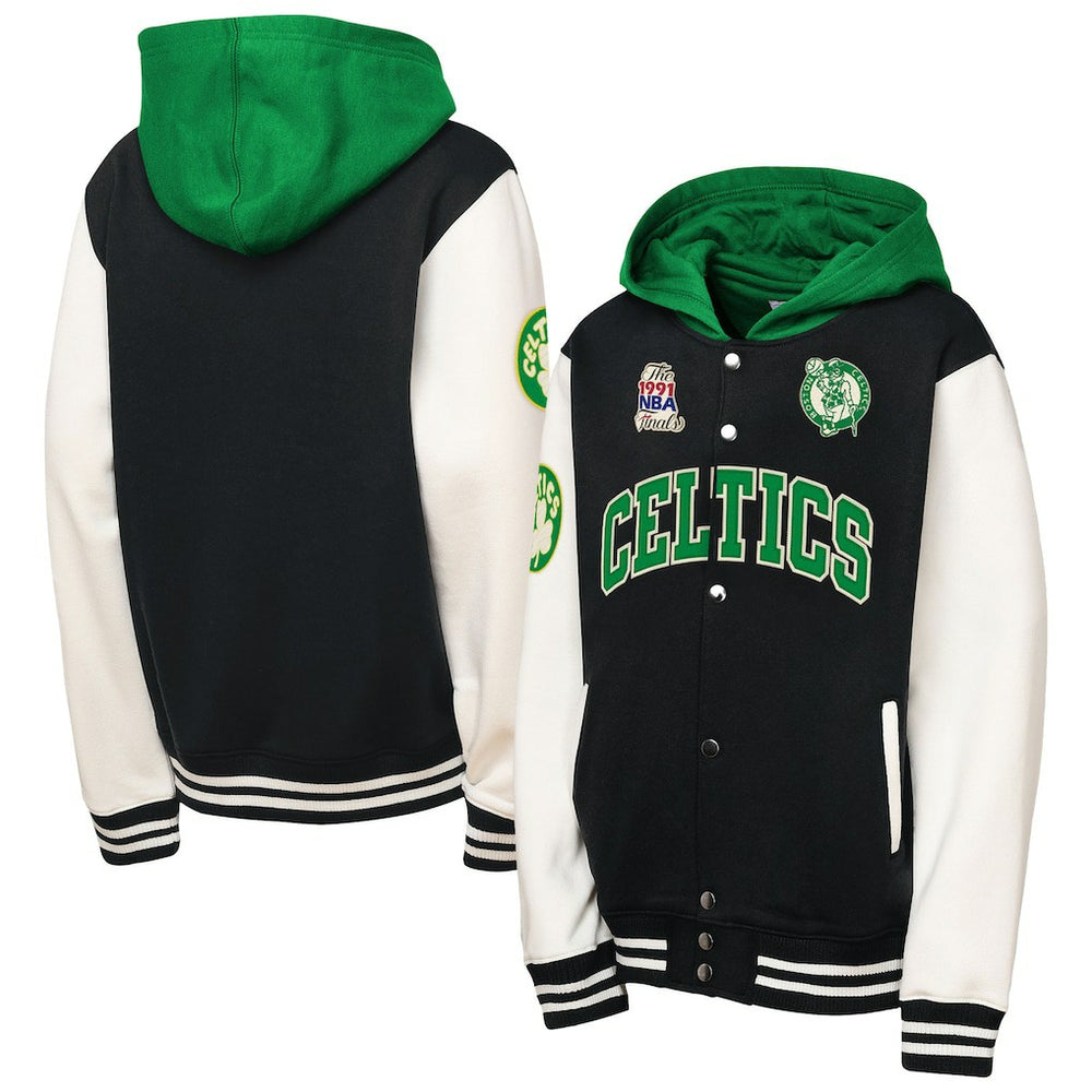 Boston Celtics Youth Hardwood Classics Courtside Fleece Full-Snap Hoodie Jacket - Black | Mitchell & Ness online