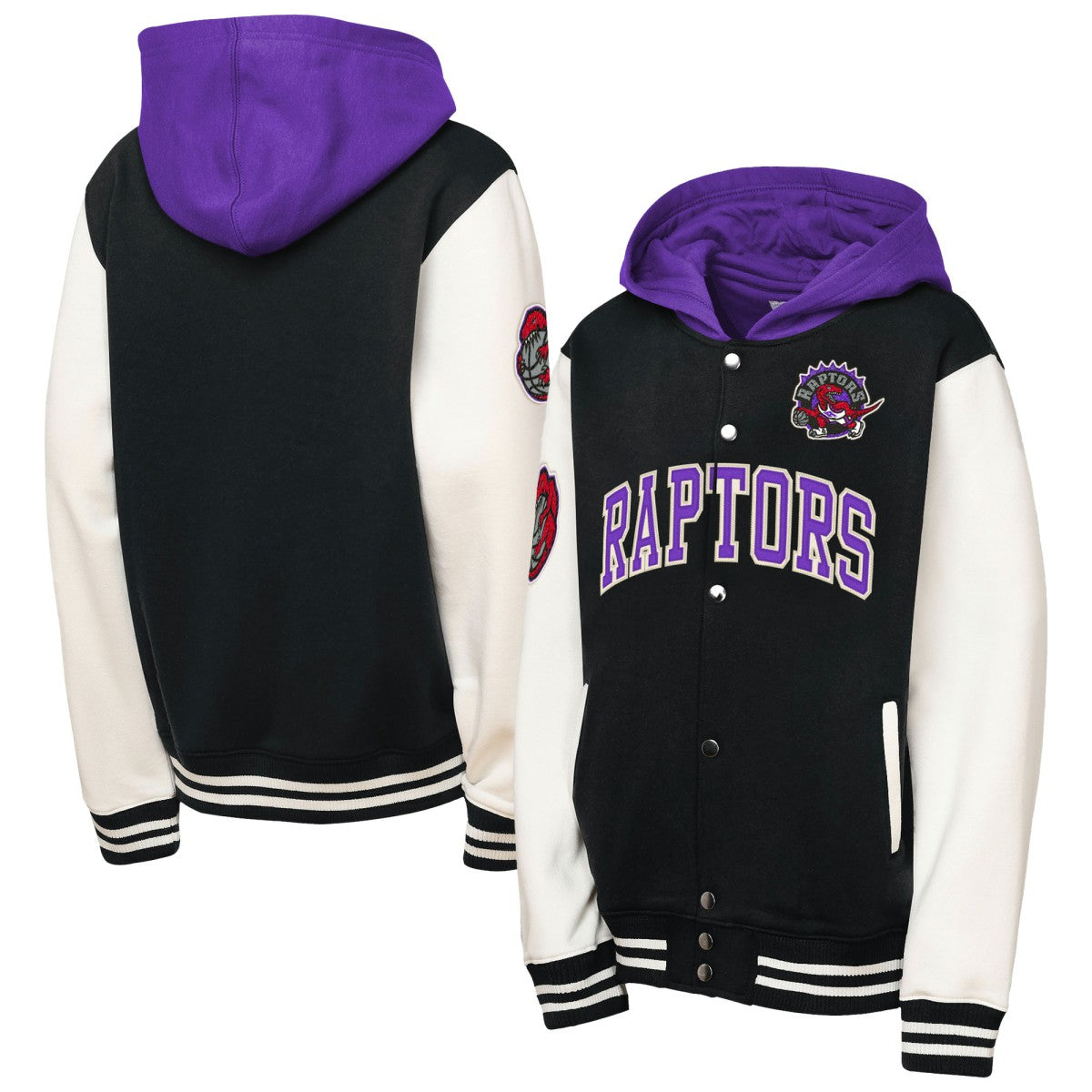 Toronto Raptors Youth Hardwood Classics Courtside Fleece Full-Snap Hooded Jacket - Black | Mitchell & Ness for sale