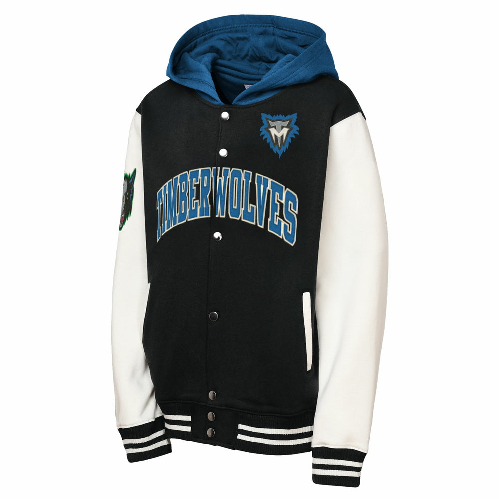 Minnesota Timberwolves Youth Hardwood Classics Courtside Fleece Full-Snap Hooded Jacket - Black | Mitchell & Ness outlet