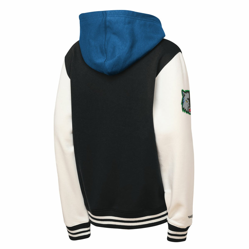 Minnesota Timberwolves Youth Hardwood Classics Courtside Fleece Full-Snap Hooded Jacket - Black | Mitchell & Ness outlet