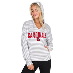 St. Louis Cardinals Concepts Sport Women's Liftoff Striped V-Neck Hoodie - White/Gray
