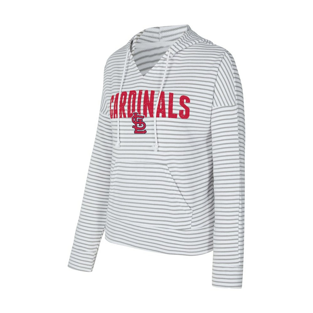 St. Louis Cardinals Concepts Sport Women's Liftoff Striped V-Neck Hoodie - White/Gray
