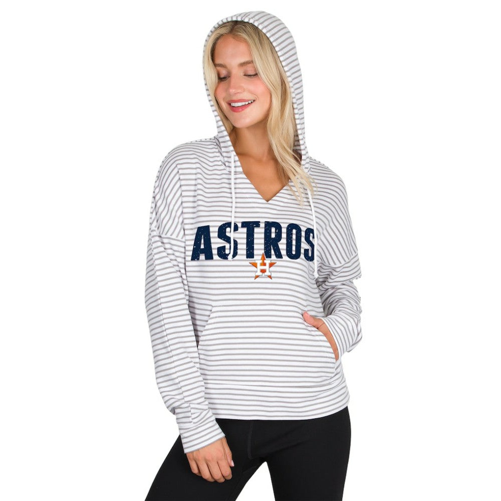 Houston Astros Concepts Sport Women's Liftoff Striped V-Neck Hoodie - White/Gray