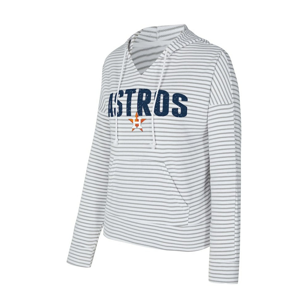 Houston Astros Concepts Sport Women's Liftoff Striped V-Neck Hoodie - White/Gray
