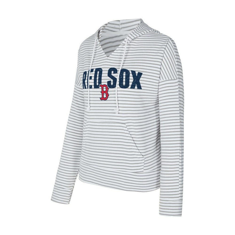Boston Red Sox Concepts Sport Women's Liftoff Striped V-Neck Hoodie - White/Gray