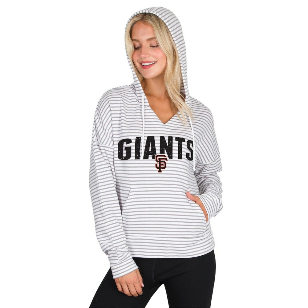 San Francisco Giants Concepts Sport Women's Liftoff Striped V-Neck Hoodie - White/Gray