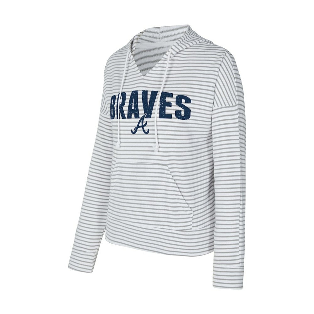 Atlanta Braves Concepts Sport Women's Liftoff Striped V-Neck Hoodie - White/Gray