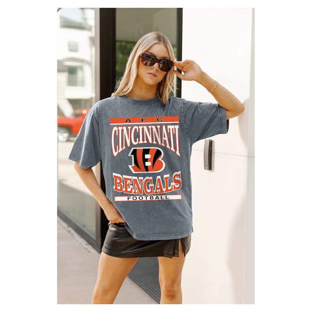Cincinnati Bengals Gameday Couture Women's Oversized Classic Grind Washed T-Shirt - Gray on sale