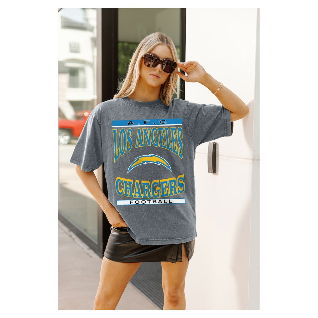 Los Angeles Chargers Gameday Couture Women's Oversized Classic Grind Washed T-Shirt - Gray online