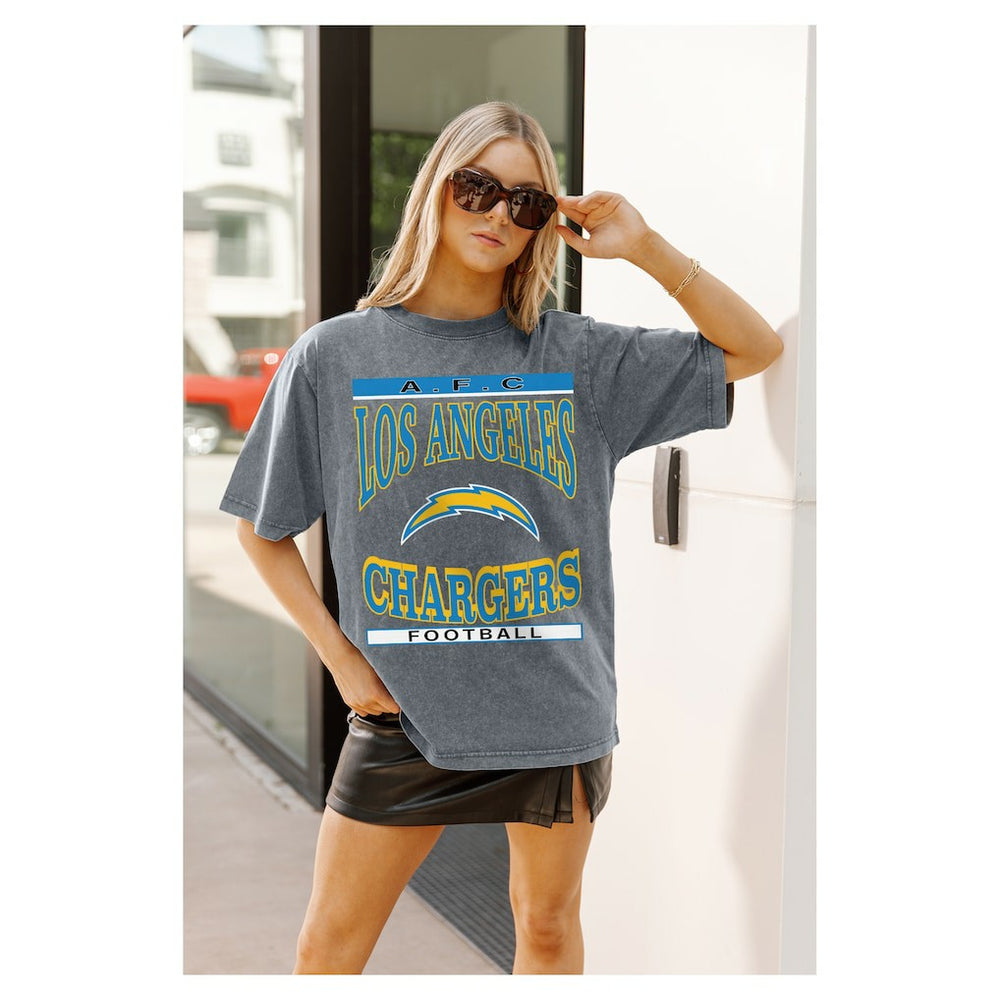 Los Angeles Chargers Gameday Couture Women's Oversized Classic Grind Washed T-Shirt - Gray online