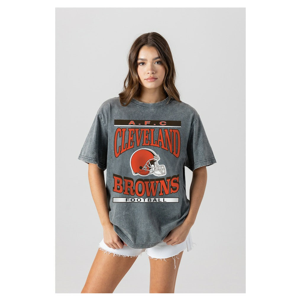 Cleveland Browns Gameday Couture Women's Oversized Classic Grind Washed T-Shirt - Gray discount