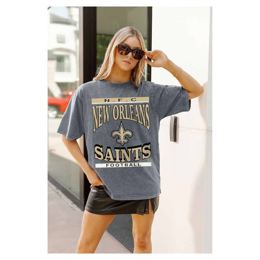 New Orleans Saints Gameday Couture Women's Oversized Classic Grind Washed T-Shirt - Gray online