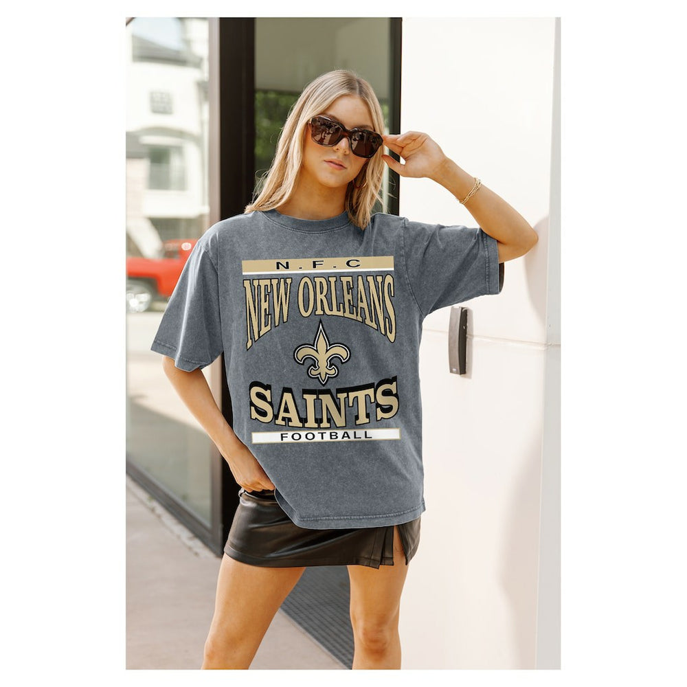 New Orleans Saints Gameday Couture Women's Oversized Classic Grind Washed T-Shirt - Gray online