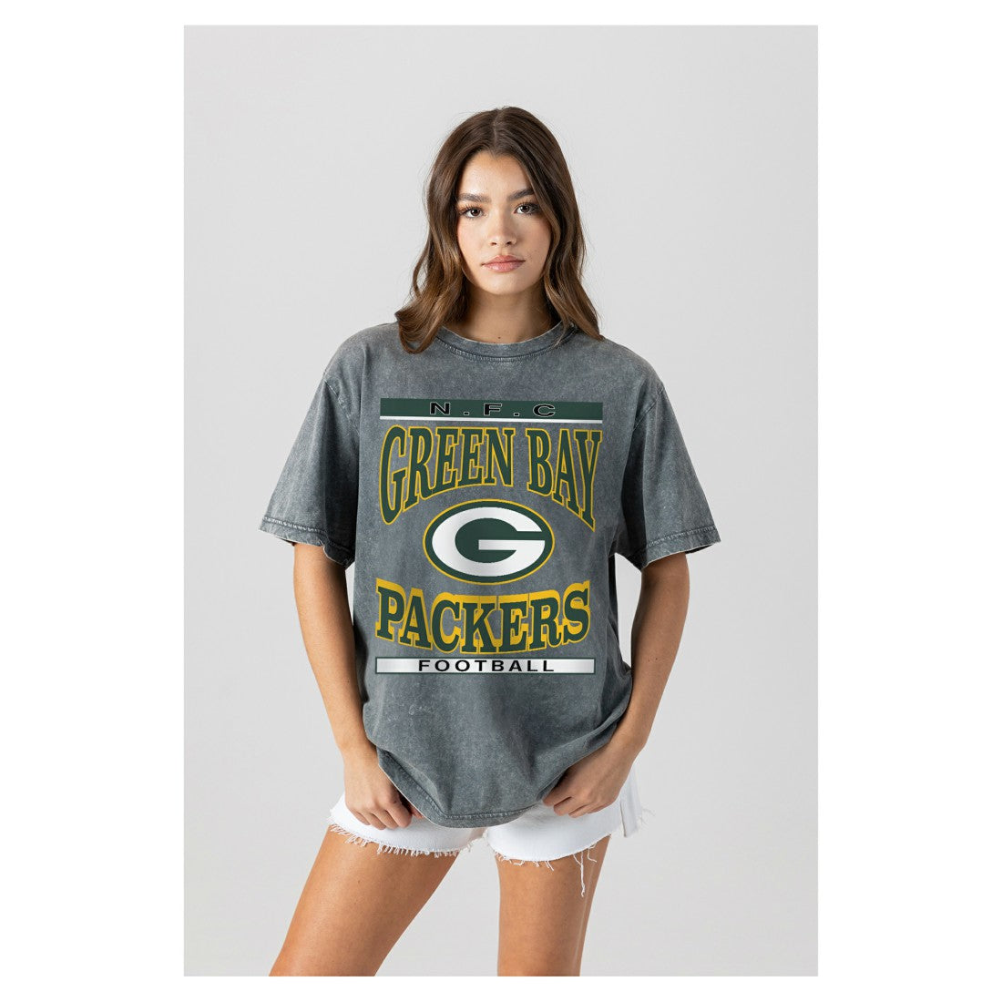 Green Bay Packers Gameday Couture Women's Oversized Classic Grind Washed T-Shirt - Gray for sale