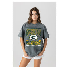 Green Bay Packers Gameday Couture Women's Oversized Classic Grind Washed T-Shirt - Gray for sale