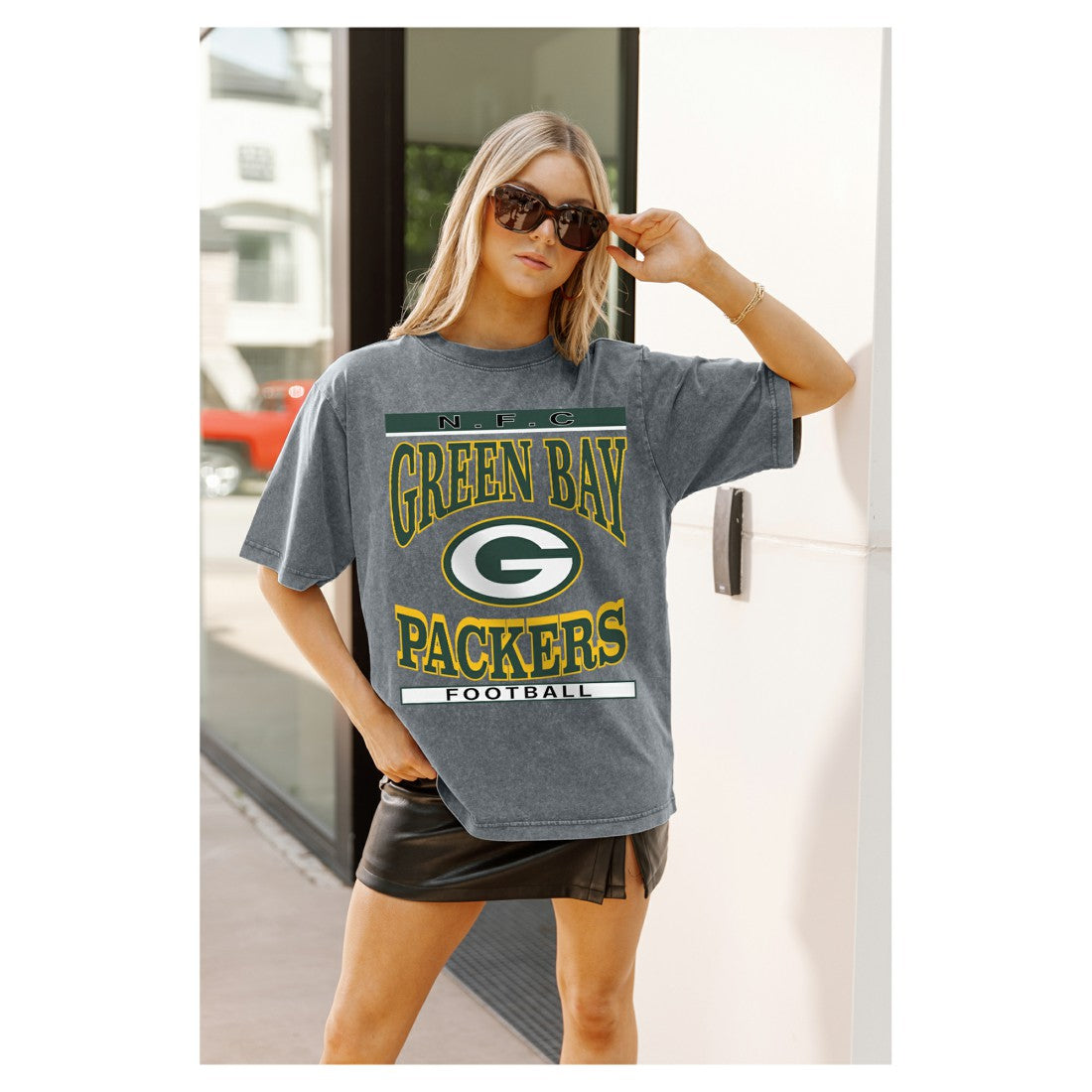 Green Bay Packers Gameday Couture Women's Oversized Classic Grind Washed T-Shirt - Gray for sale