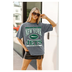 New York Jets Gameday Couture Women's Oversized Classic Grind Washed T-Shirt - Gray outlet