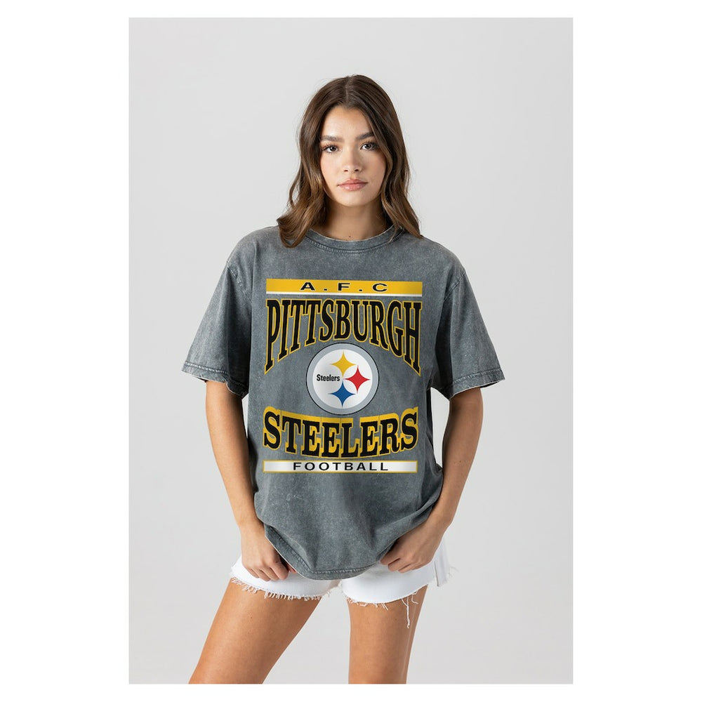 Pittsburgh Steelers Gameday Couture Women's Oversized Classic Grind Washed T-Shirt - Gray discount