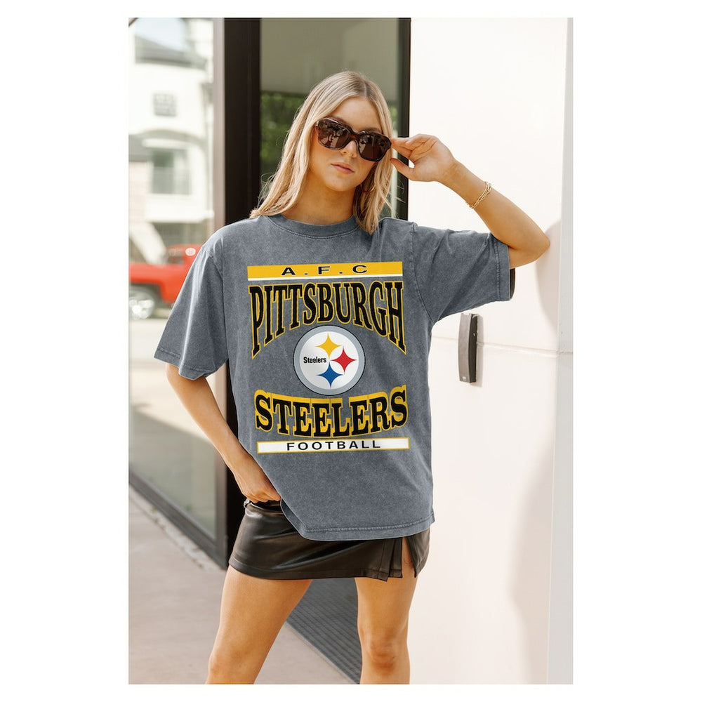 Pittsburgh Steelers Gameday Couture Women's Oversized Classic Grind Washed T-Shirt - Gray discount