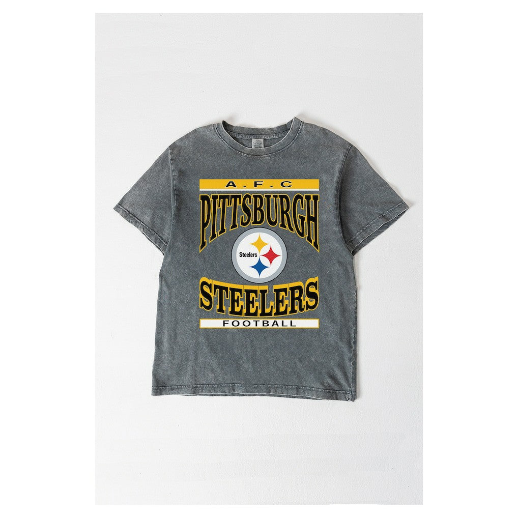 Pittsburgh Steelers Gameday Couture Women's Oversized Classic Grind Washed T-Shirt - Gray discount
