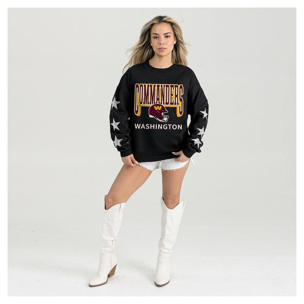 Washington Commanders Gameday Couture Women's Pure Victory Rhinestud Star-Sleeve Pullover Sweatshirt - Black online