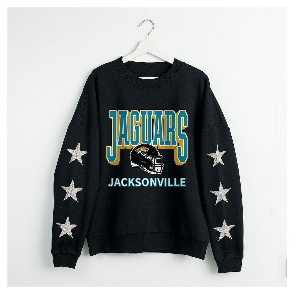 Jacksonville Jaguars Gameday Couture Women's Pure Victory Rhinestud Star-Sleeve Pullover Sweatshirt - Black outlet