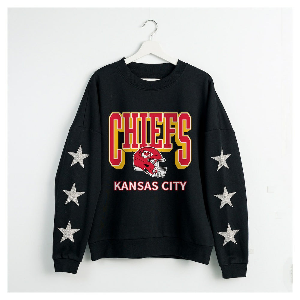 Kansas City Chiefs Gameday Couture Women's Pure Victory Rhinestud Star-Sleeve Pullover Sweatshirt - Black cheap