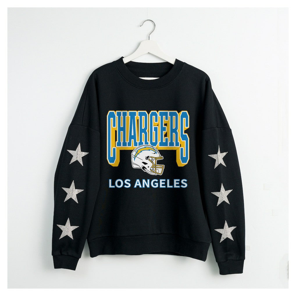 Los Angeles Chargers Gameday Couture Women's Pure Victory Rhinestud Star-Sleeve Pullover Sweatshirt - Black outlet
