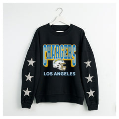Los Angeles Chargers Gameday Couture Women's Pure Victory Rhinestud Star-Sleeve Pullover Sweatshirt - Black outlet