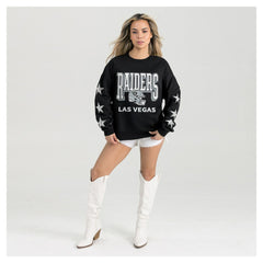 Las Vegas Raiders Gameday Couture Women's Pure Victory Rhinestud Star-Sleeve Pullover Sweatshirt - Black sale