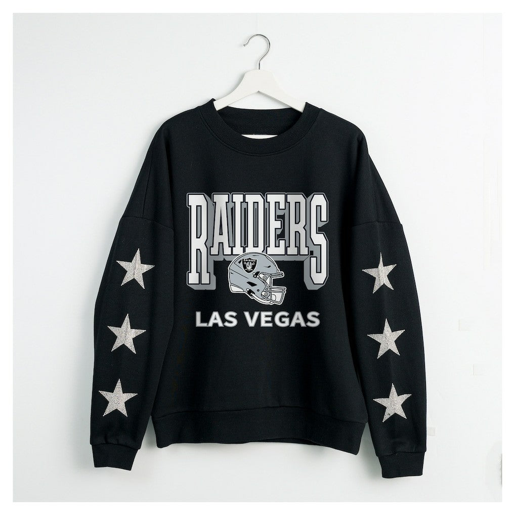 Las Vegas Raiders Gameday Couture Women's Pure Victory Rhinestud Star-Sleeve Pullover Sweatshirt - Black sale