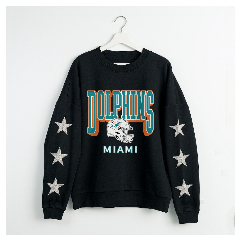 Miami Dolphins Gameday Couture Women's Pure Victory Rhinestud Star-Sleeve Pullover Sweatshirt - Black outlet