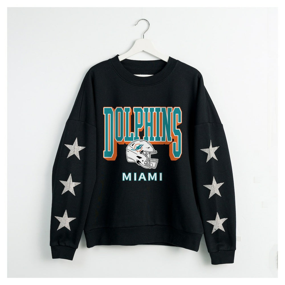 Miami Dolphins Gameday Couture Women's Pure Victory Rhinestud Star-Sleeve Pullover Sweatshirt - Black outlet