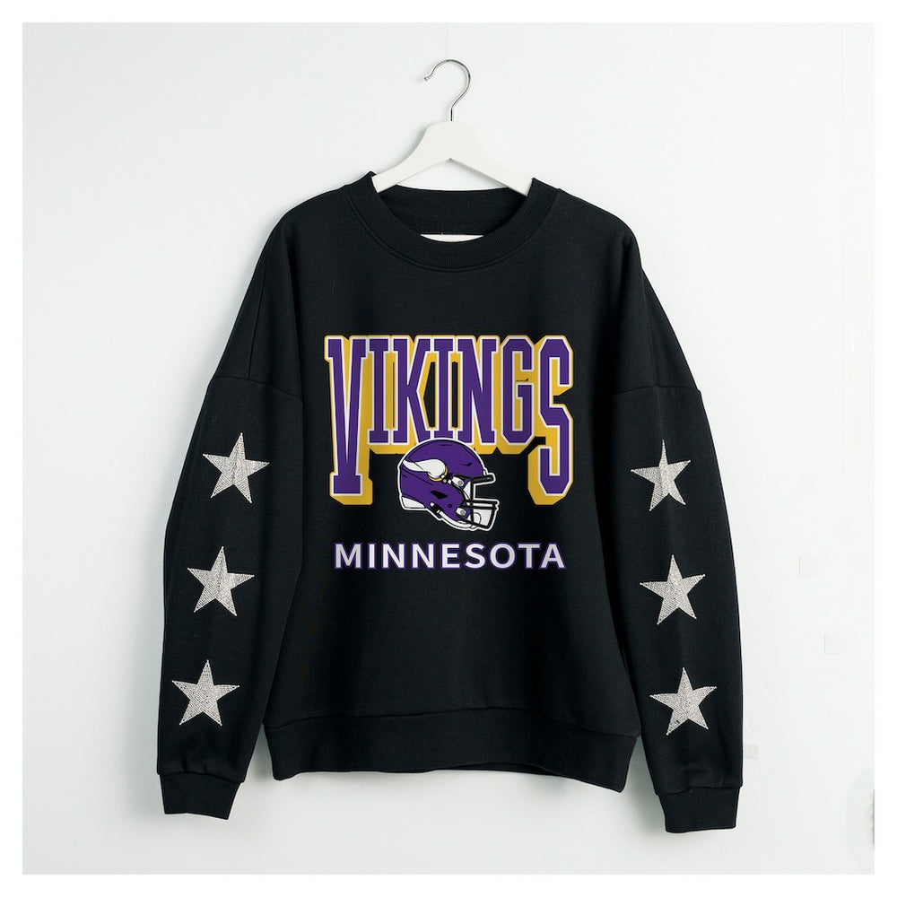 Minnesota Vikings Gameday Couture Women's Pure Victory Rhinestud Star-Sleeve Pullover Sweatshirt - Black for sale