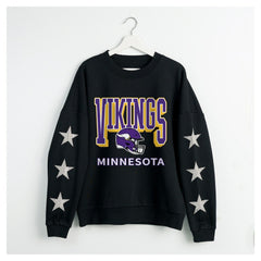 Minnesota Vikings Gameday Couture Women's Pure Victory Rhinestud Star-Sleeve Pullover Sweatshirt - Black for sale