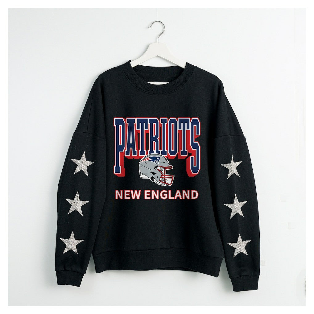 New England Patriots Gameday Couture Women's Pure Victory Rhinestud Star-Sleeve Pullover Sweatshirt - Black cheap