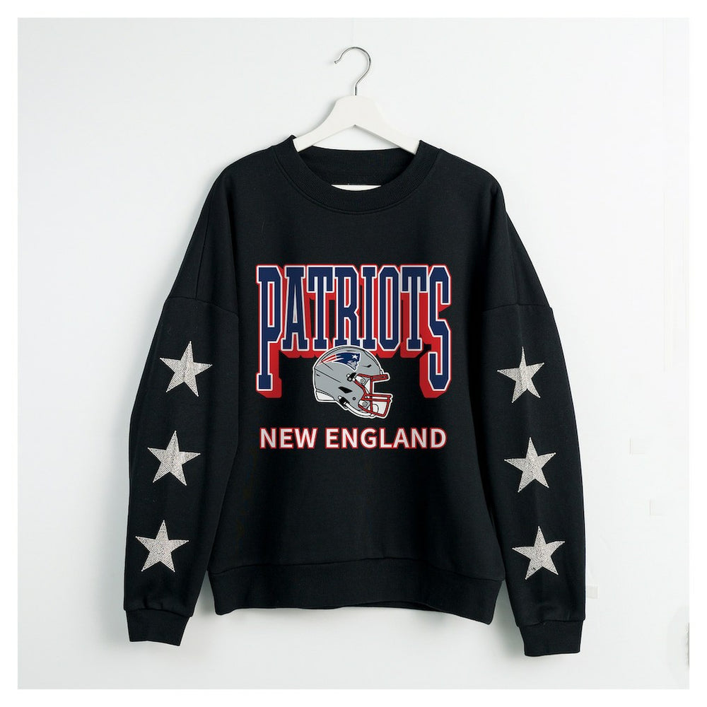New England Patriots Gameday Couture Women's Pure Victory Rhinestud Star-Sleeve Pullover Sweatshirt - Black cheap