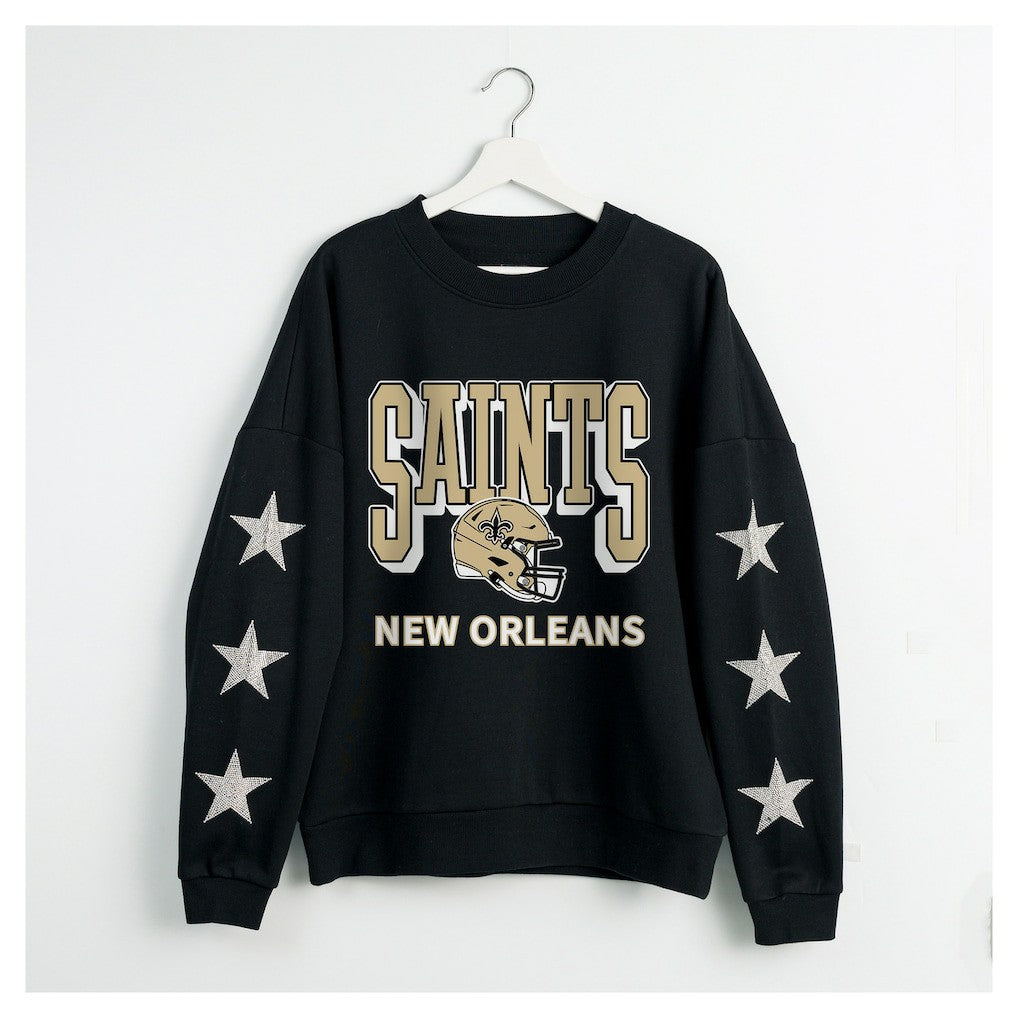 New Orleans Saints Gameday Couture Women's Pure Victory Rhinestud Star-Sleeve Pullover Sweatshirt - Black cheap