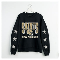 New Orleans Saints Gameday Couture Women's Pure Victory Rhinestud Star-Sleeve Pullover Sweatshirt - Black cheap