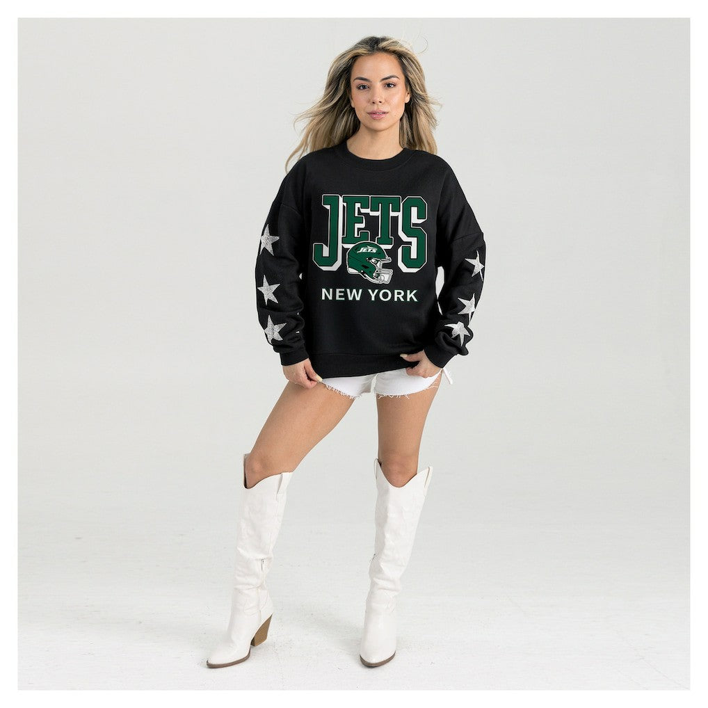 New York Jets Gameday Couture Women's Pure Victory Rhinestud Star-Sleeve Pullover Sweatshirt - Black online