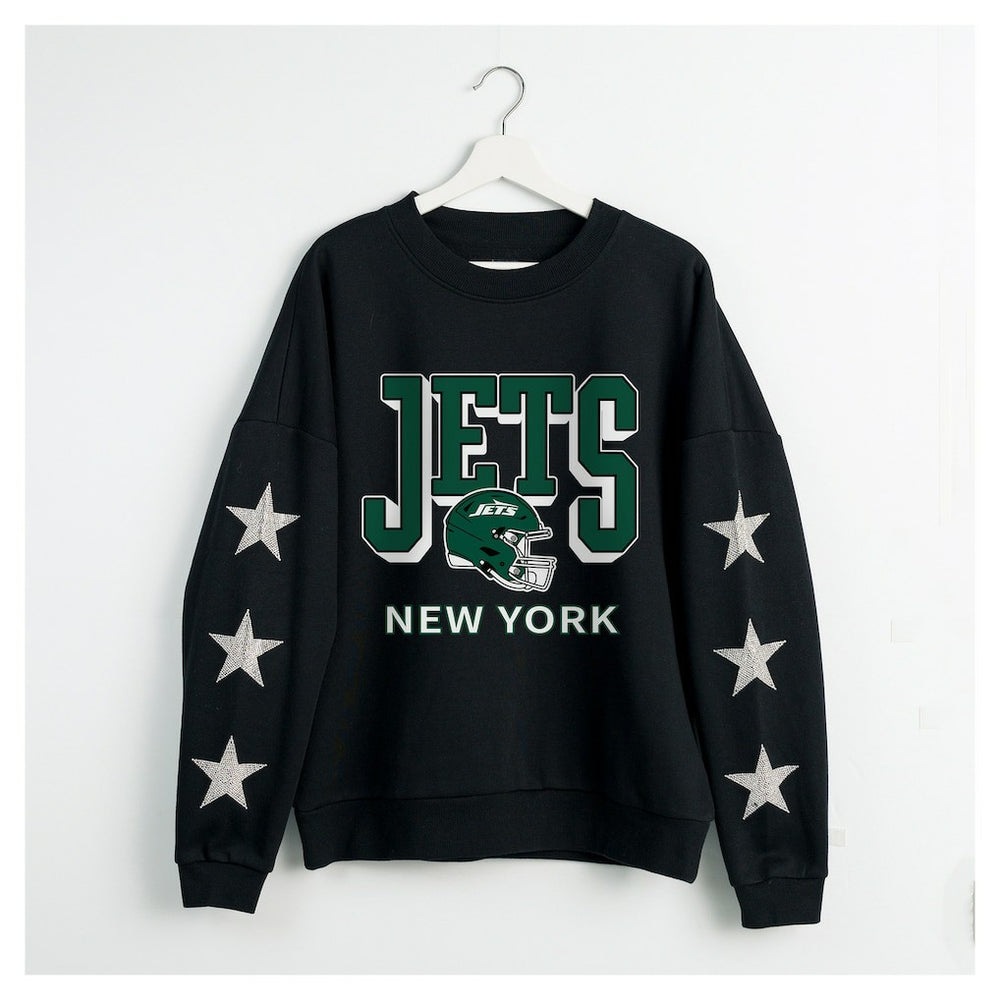 New York Jets Gameday Couture Women's Pure Victory Rhinestud Star-Sleeve Pullover Sweatshirt - Black online