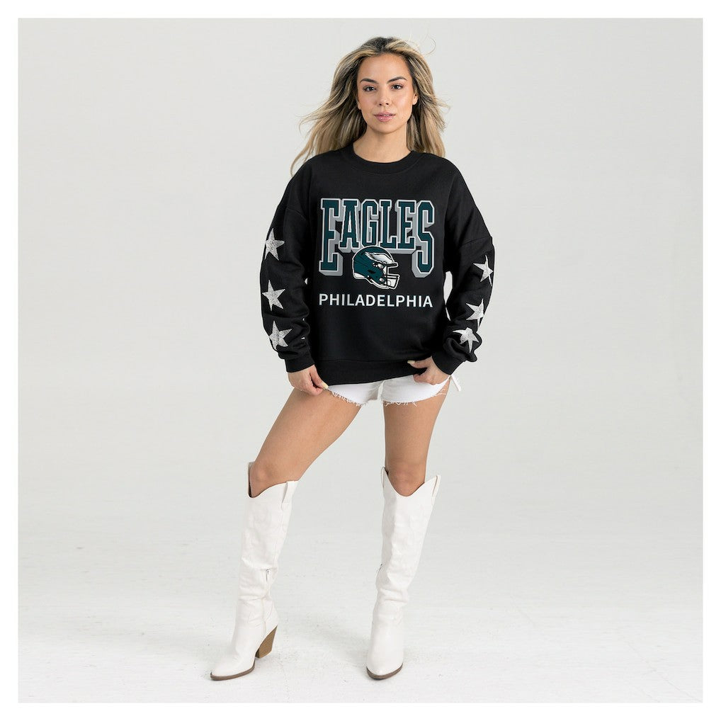 Philadelphia Eagles Gameday Couture Women's Pure Victory Rhinestud Star-Sleeve Pullover Sweatshirt - Black discount