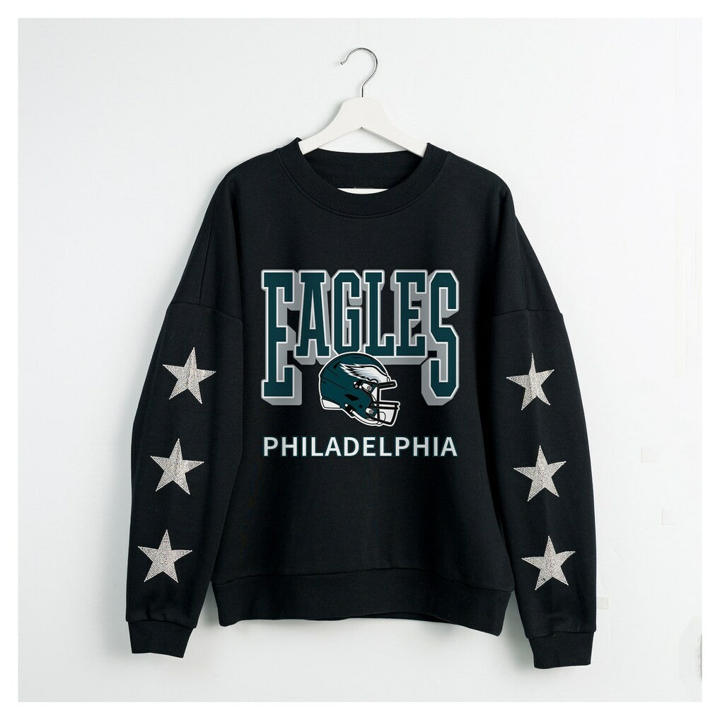 Philadelphia Eagles Gameday Couture Women's Pure Victory Rhinestud Star-Sleeve Pullover Sweatshirt - Black discount