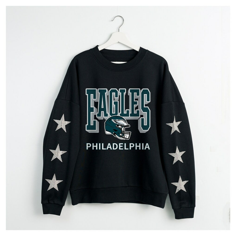 Philadelphia Eagles Gameday Couture Women's Pure Victory Rhinestud Star-Sleeve Pullover Sweatshirt - Black discount
