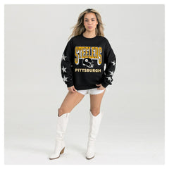 Pittsburgh Steelers Gameday Couture Women's Pure Victory Rhinestud Star-Sleeve Pullover Sweatshirt - Black on sale
