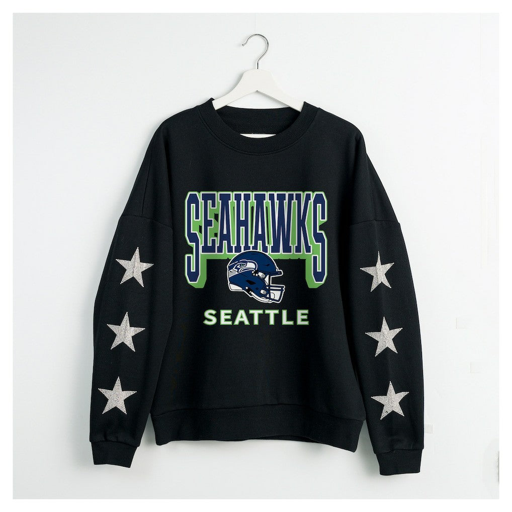 Seattle Seahawks Gameday Couture Women's Pure Victory Rhinestud Star-Sleeve Pullover Sweatshirt - Black online