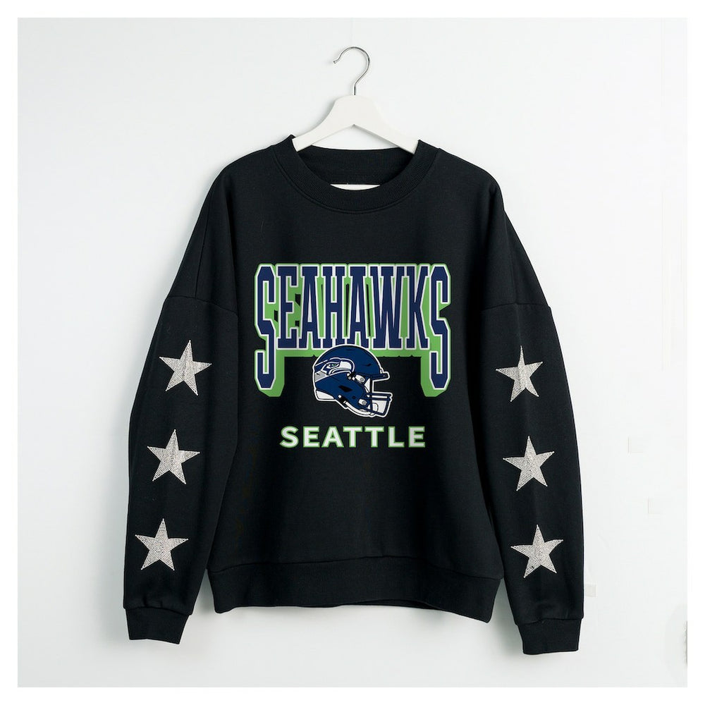 Seattle Seahawks Gameday Couture Women's Pure Victory Rhinestud Star-Sleeve Pullover Sweatshirt - Black online