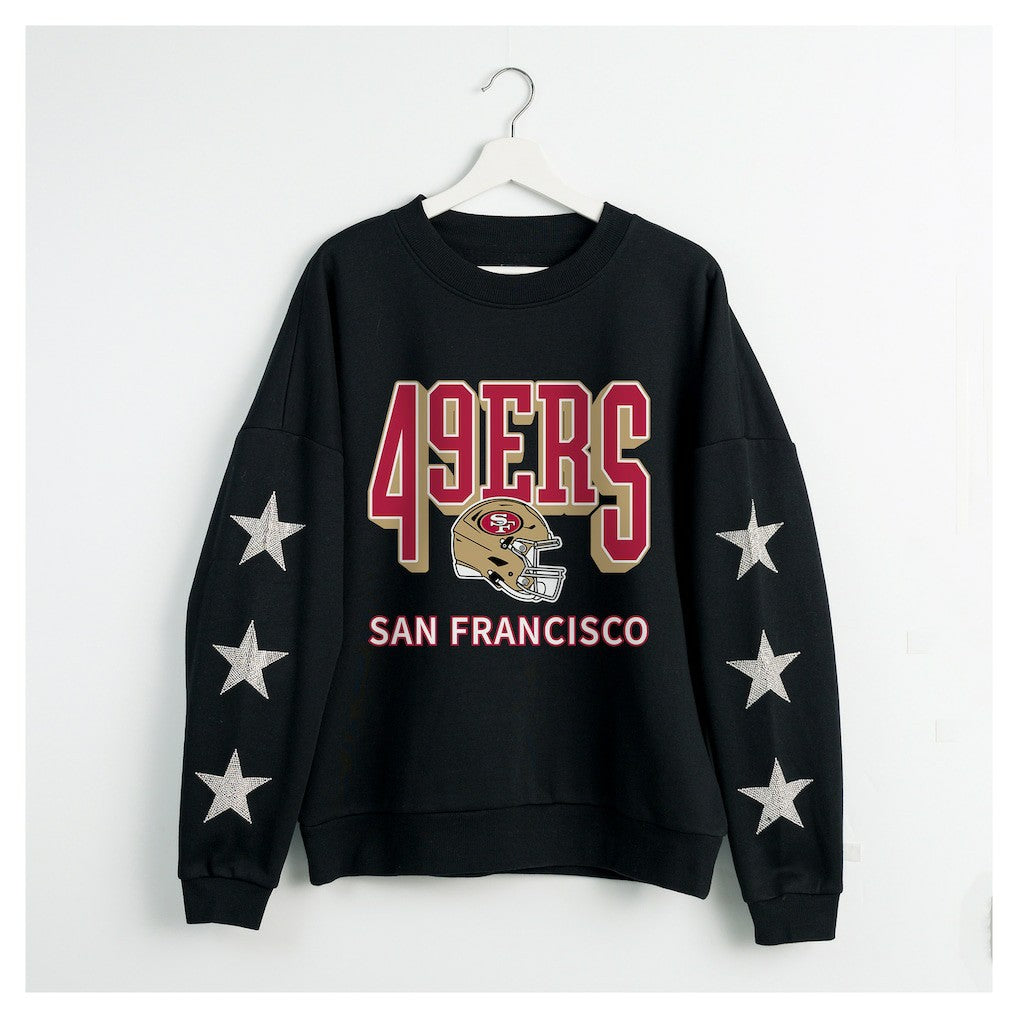 San Francisco 49ers Gameday Couture Women's Pure Victory Rhinestud Star-Sleeve Pullover Sweatshirt - Black on sale