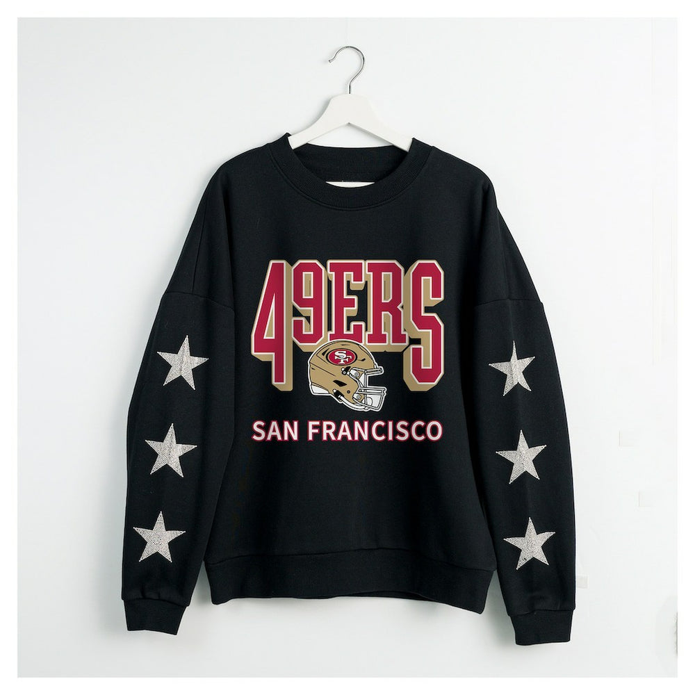 San Francisco 49ers Gameday Couture Women's Pure Victory Rhinestud Star-Sleeve Pullover Sweatshirt - Black on sale